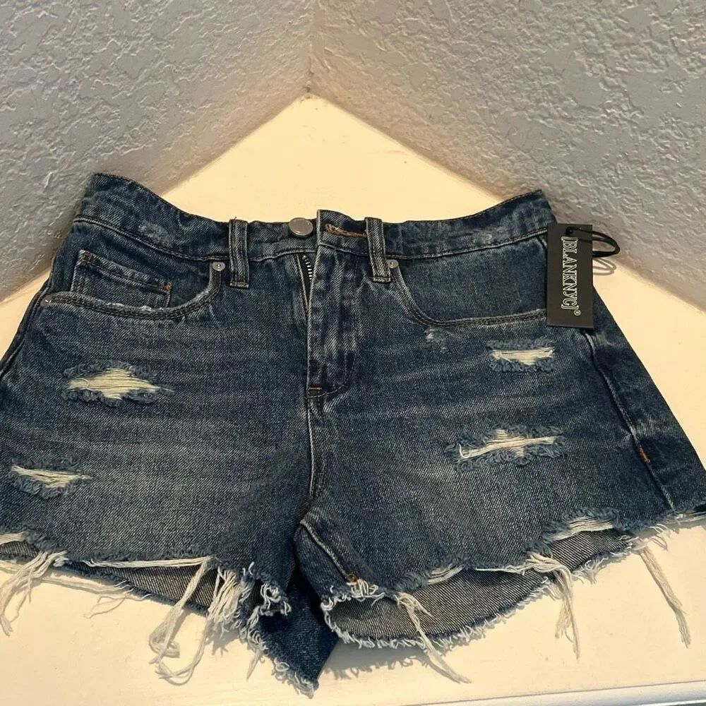Blank NYC Size 25 Barrow Vintage High Rise Denim Shorts Distress Frayed Cut Offs